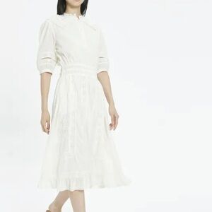 M.A.B.E. Coletta Embroidered Midi Dress | Ecru Size S